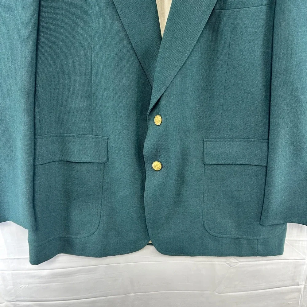 Stafford Blazer Mens 46R Green Two-Button Gold Crest Buttons USA Made